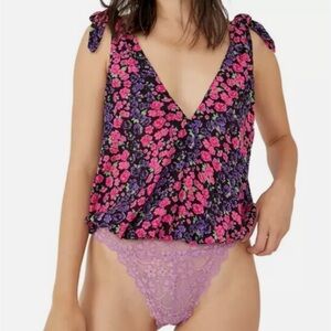 WOMEN’S FREE PEOPLE BARE IT ALL BODYSUIT OB1126695 FLORAL PARTY COMBO